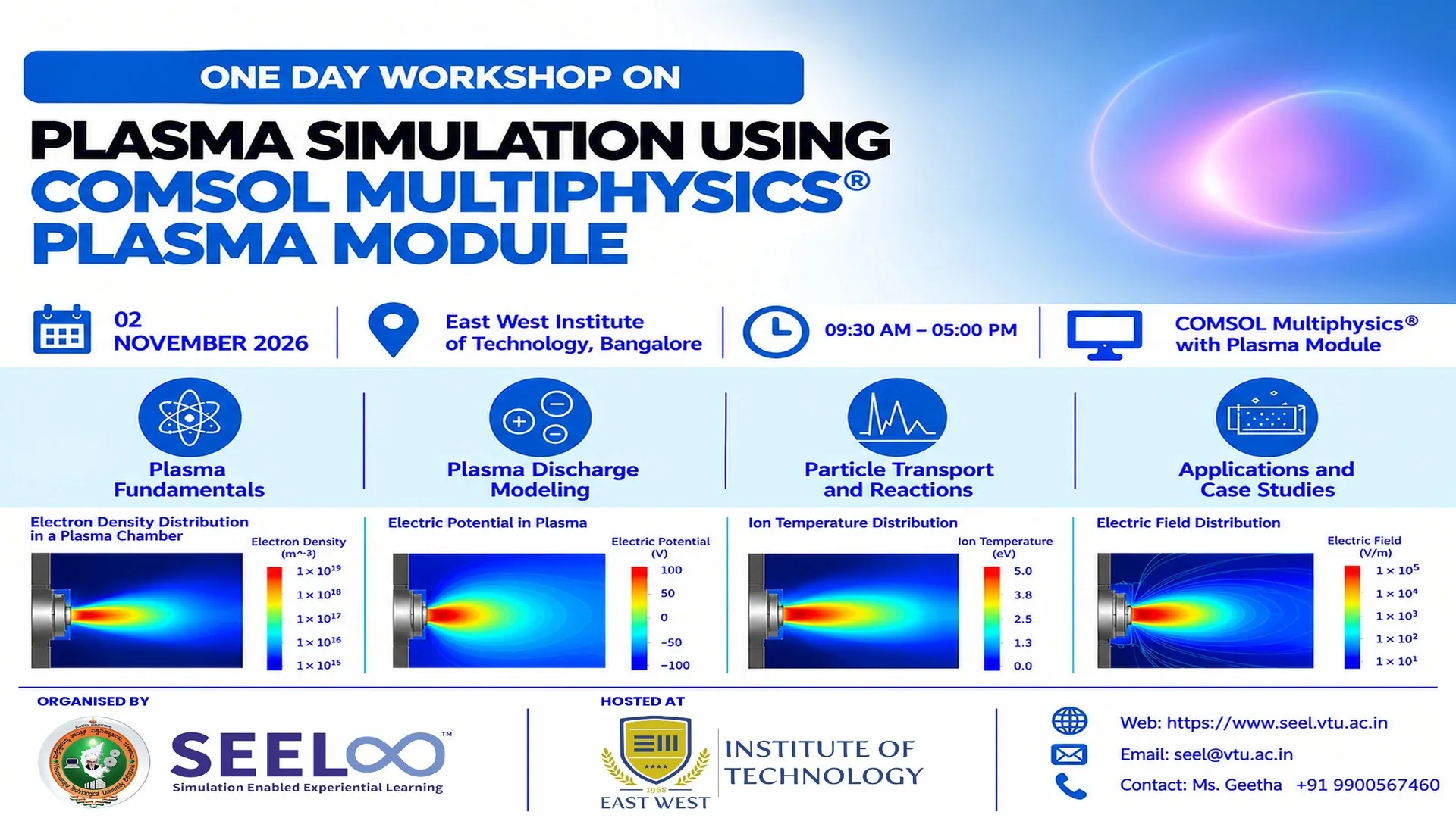 One-Day Workshop Program on Plasma Simulation, Analysis and Applications Using COMSOL Multiphysics
